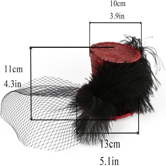 Mini Top Hat Headband Fascinator - Red main image 6